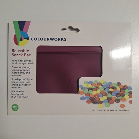 Colourworks Reusable Snack Bag Purple Set of 2 BPA‎ Free Freezer Lunch School - Picture 2 of 7
